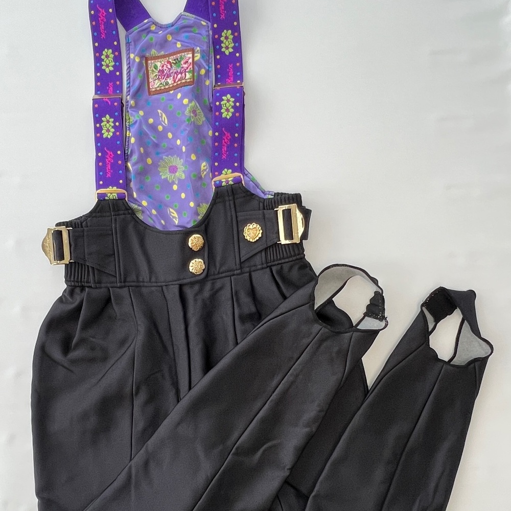 Vintage Phenix Women's Sz 10 Ski Snow Board Bib Black & Purple Art# 3211 Japan